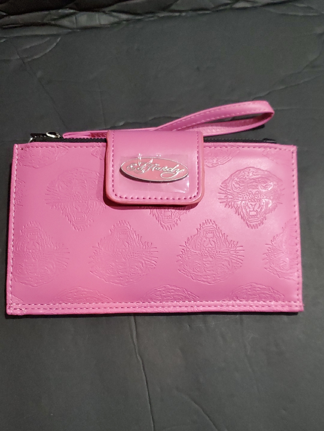Ed Hardy Pink Ed Hardy Tiger Embossed Bifold Xl Wallet Clutch Brand New